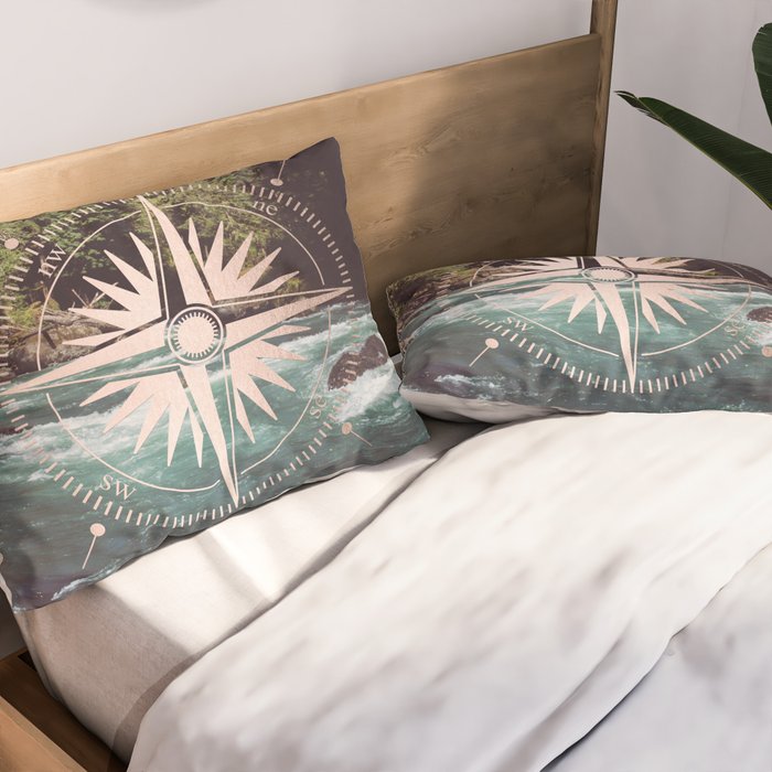 Rose Gold River Compass Pillow Sham Gallery Image 2