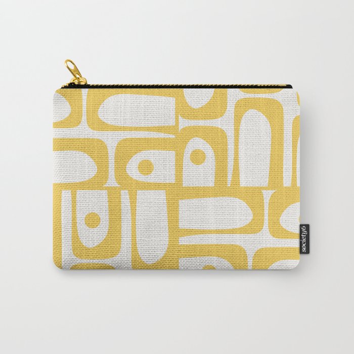 Mid Century Modern Abstract Lemon Yellow and Off White Piquet Multi Pattern  Carry All Pouch Gallery Image 1