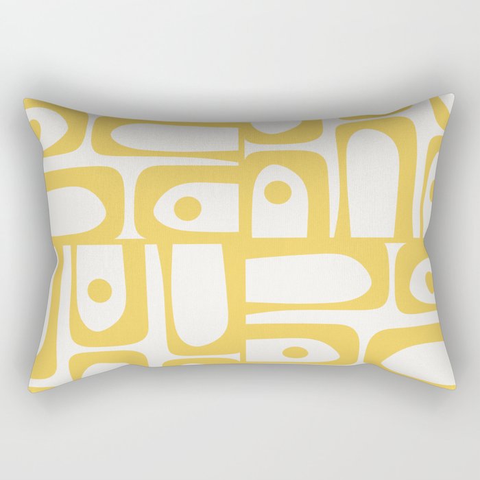 Mid Century Modern Abstract Lemon Yellow and Off White Piquet Multi Pattern  Rectangular Pillow Gallery Image 2