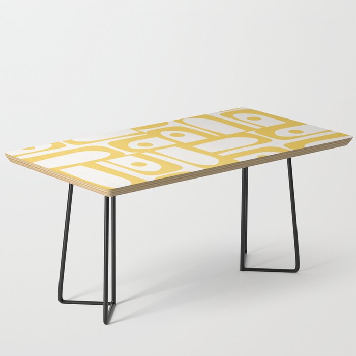 Mid Century Modern Abstract Lemon Yellow and Off White Piquet Multi Pattern  Coffee Table Gallery Image 1