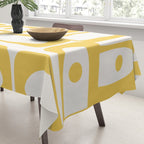 Mid Century Modern Abstract Lemon Yellow and Off White Piquet Multi Pattern  Tablecloth Gallery Image 3