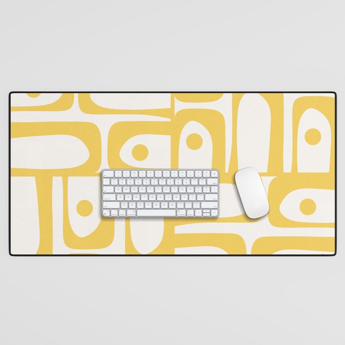 Mid Century Modern Abstract Lemon Yellow and Off White Piquet Multi Pattern  Desk Mat Gallery Image 1