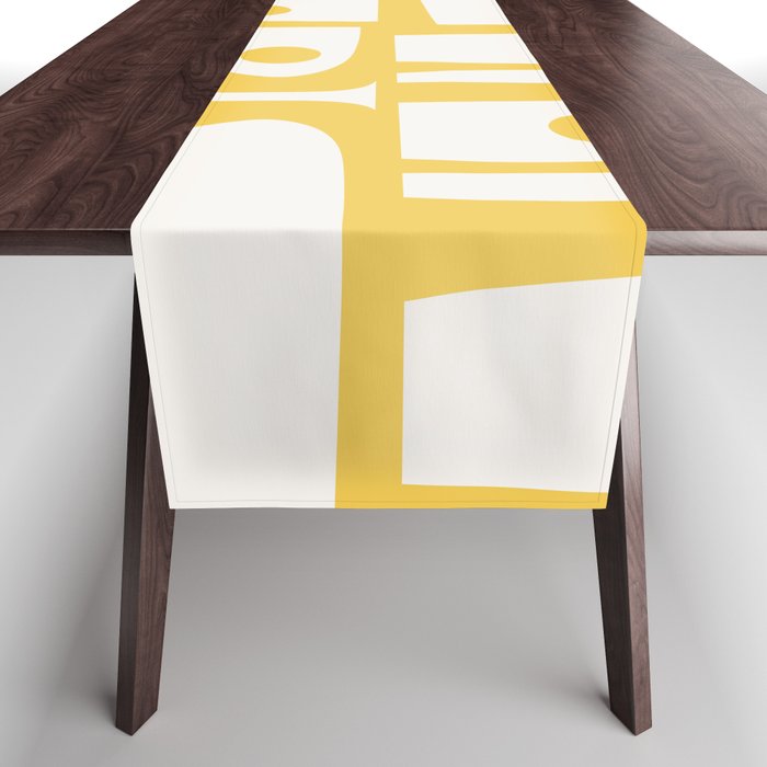 Mid Century Modern Abstract Lemon Yellow and Off White Piquet Multi Pattern  Table Runner