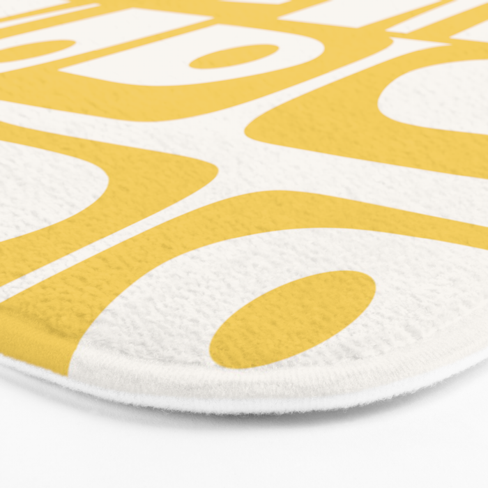 Mid Century Modern Abstract Lemon Yellow and Off White Piquet Multi Pattern  Bath Mat Gallery Image 3
