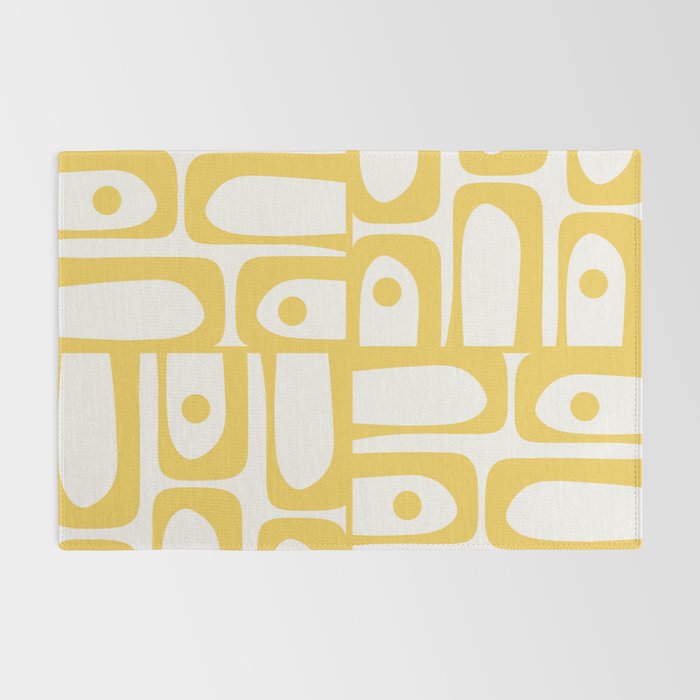 Mid Century Modern Abstract Lemon Yellow and Off White Piquet Multi Pattern  Rug Gallery Image 2