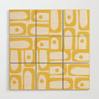 Mid Century Modern Abstract Lemon Yellow and Off White Piquet Multi Pattern  Wood Wall Art Gallery Image 1