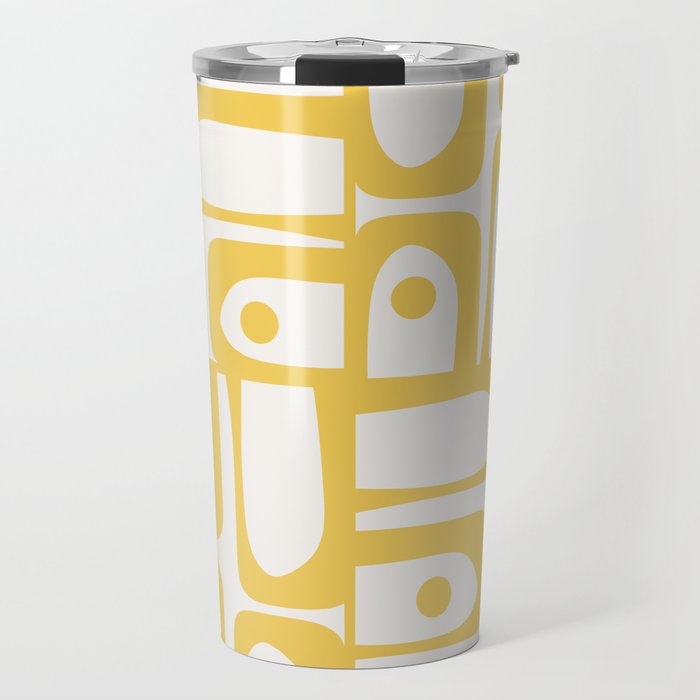 Mid Century Modern Abstract Lemon Yellow and Off White Piquet Multi Pattern  Travel Mug Gallery Image 1