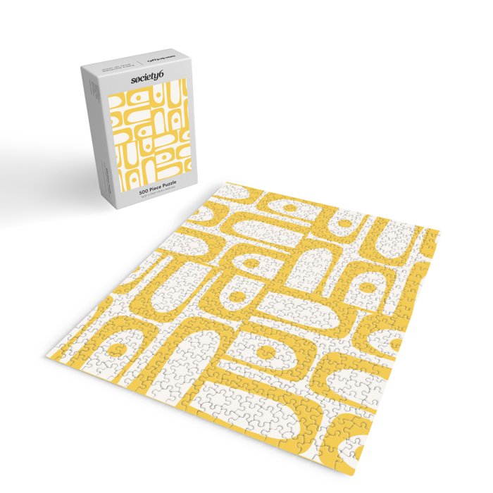 Mid Century Modern Abstract Lemon Yellow and Off White Piquet Multi Pattern  Jigsaw Puzzle Gallery Image 2