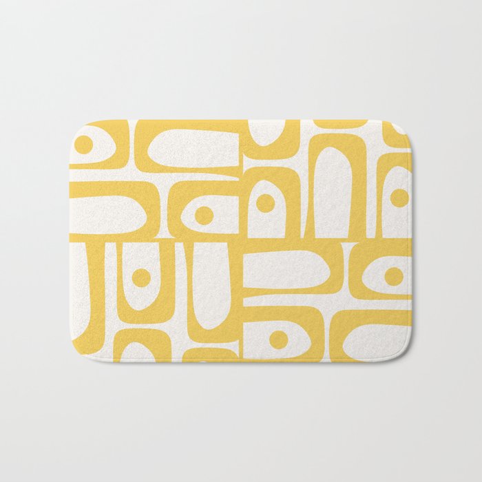 Mid Century Modern Abstract Lemon Yellow and Off White Piquet Multi Pattern  Bath Mat Gallery Image 1