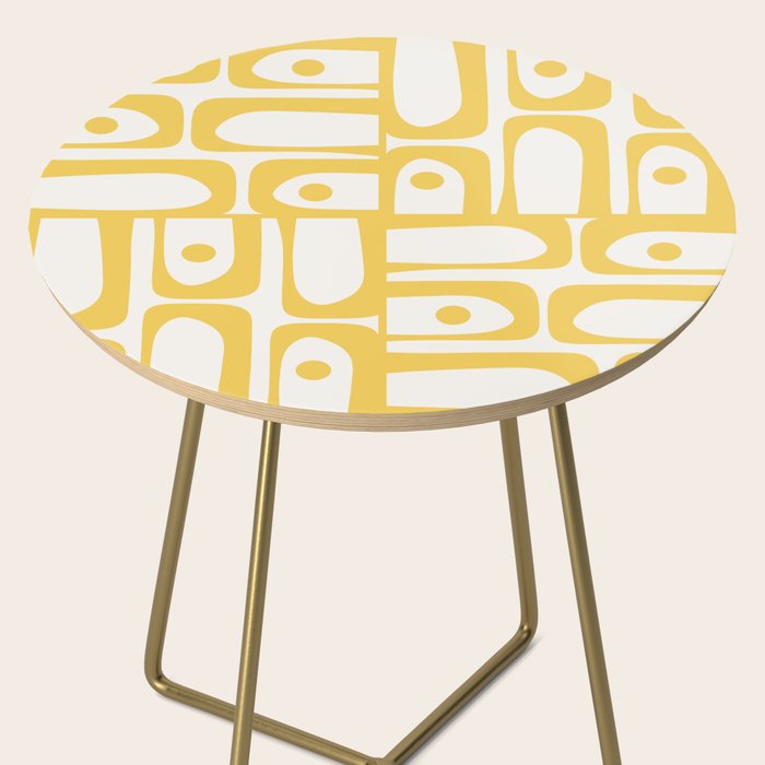Mid Century Modern Abstract Lemon Yellow and Off White Piquet Multi Pattern  Side Table Gallery Image 2