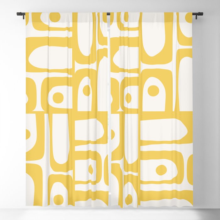 Mid Century Modern Abstract Lemon Yellow and Off White Piquet Multi Pattern  Window Curtain Gallery Image 5