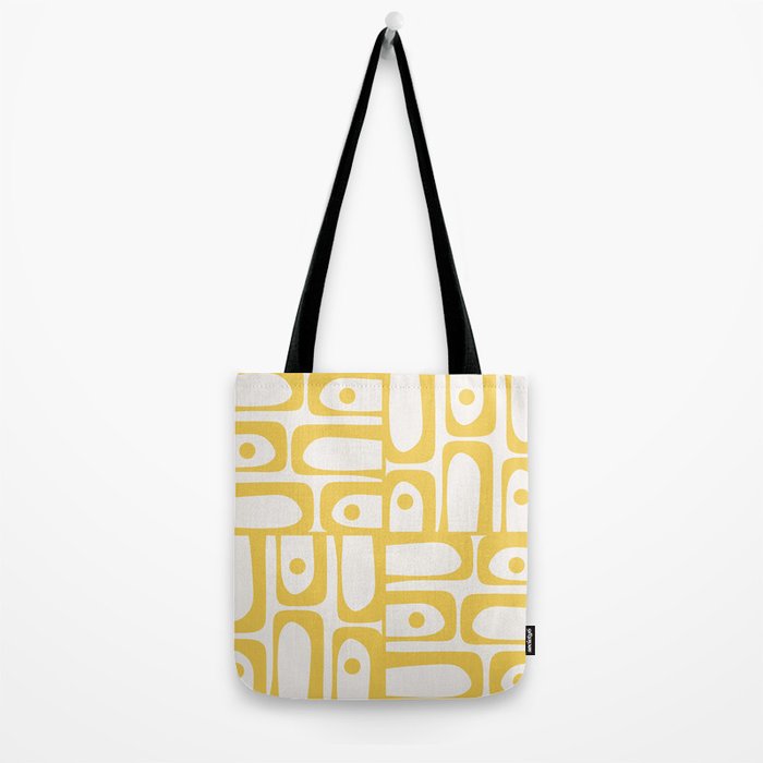 Mid Century Modern Abstract Lemon Yellow and Off White Piquet Multi Pattern  Tote Bag Gallery Image 2