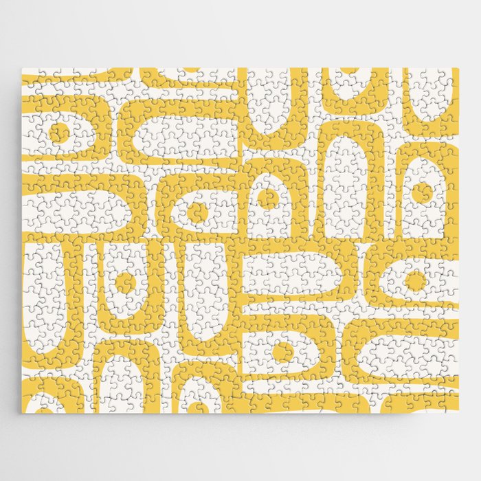 Mid Century Modern Abstract Lemon Yellow and Off White Piquet Multi Pattern  Jigsaw Puzzle Gallery Image 1