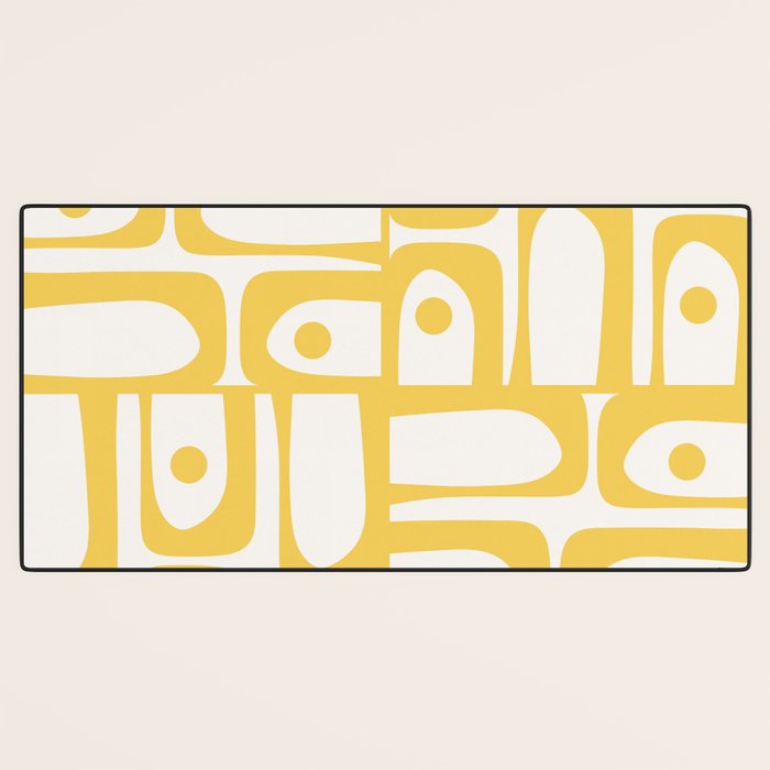 Mid Century Modern Abstract Lemon Yellow and Off White Piquet Multi Pattern  Desk Mat Gallery Image 3