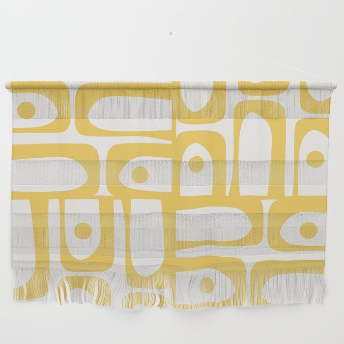 Mid Century Modern Abstract Lemon Yellow and Off White Piquet Multi Pattern  Wall Hanging Gallery Image 1