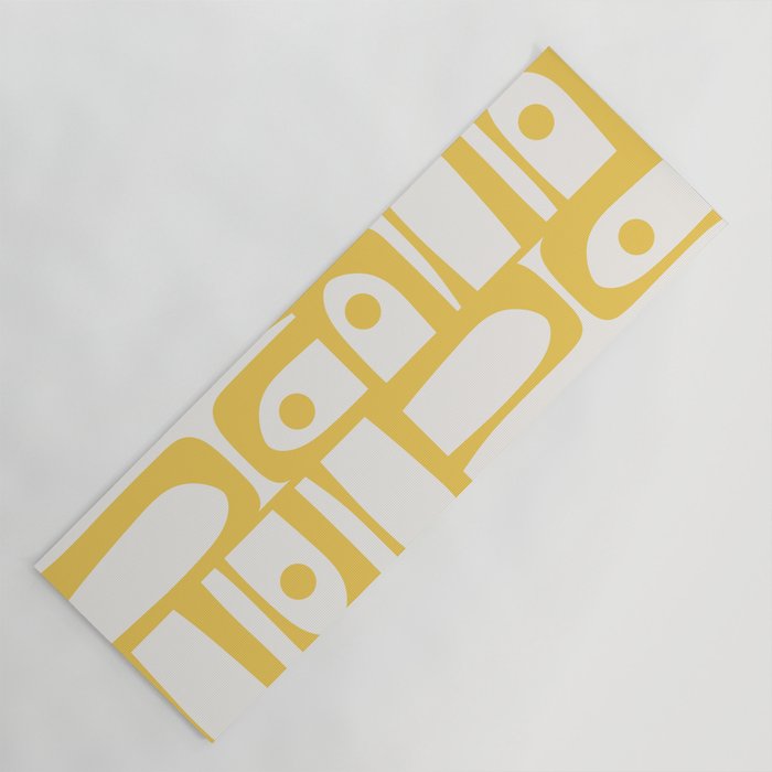 Mid Century Modern Abstract Lemon Yellow and Off White Piquet Multi Pattern  Yoga Mat Gallery Image 1
