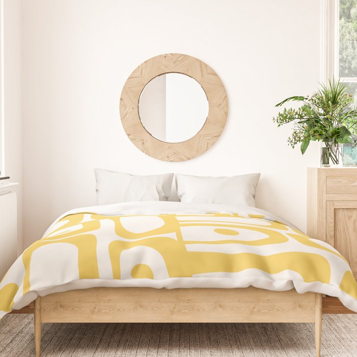 Mid Century Modern Abstract Lemon Yellow and Off White Piquet Multi Pattern  Duvet Cover Gallery Image 3