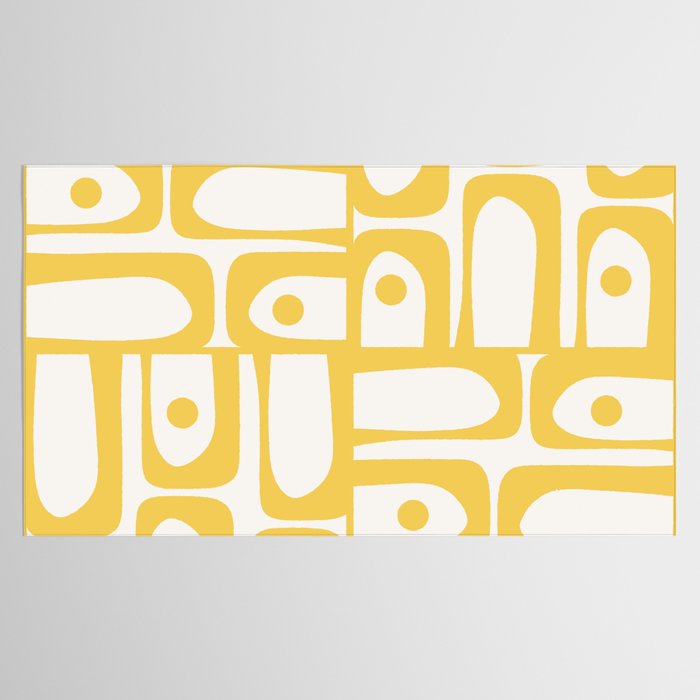 Mid Century Modern Abstract Lemon Yellow and Off White Piquet Multi Pattern  Tablecloth Gallery Image 2