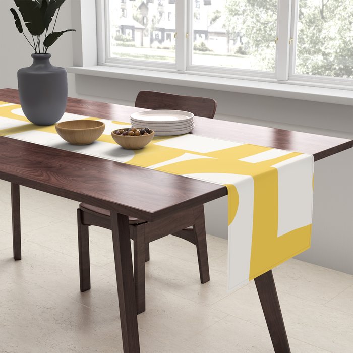 Mid Century Modern Abstract Lemon Yellow and Off White Piquet Multi Pattern  Table Runner Gallery Image 2