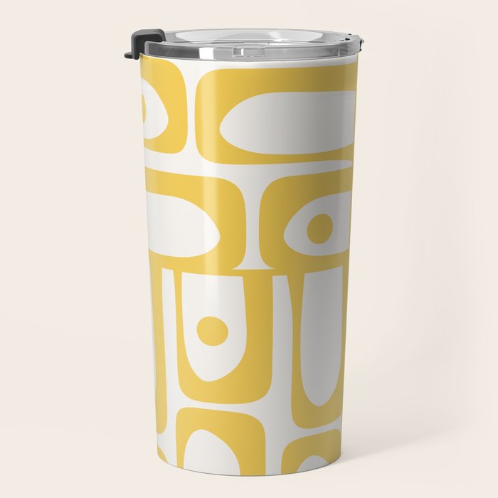 Mid Century Modern Abstract Lemon Yellow and Off White Piquet Multi Pattern  Travel Mug Gallery Image 3