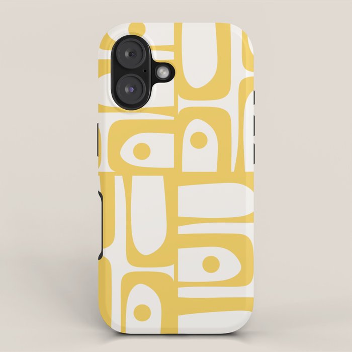 Mid Century Modern Abstract Lemon Yellow and Off White Piquet Multi Pattern  iPhone Case Gallery Image 1
