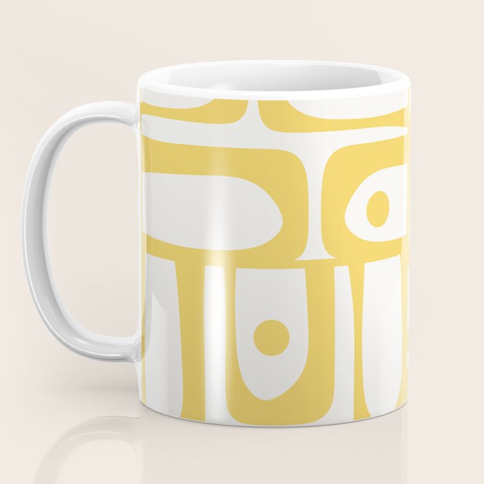 Mid Century Modern Abstract Lemon Yellow and Off White Piquet Multi Pattern  Coffee Mug Gallery Image 3