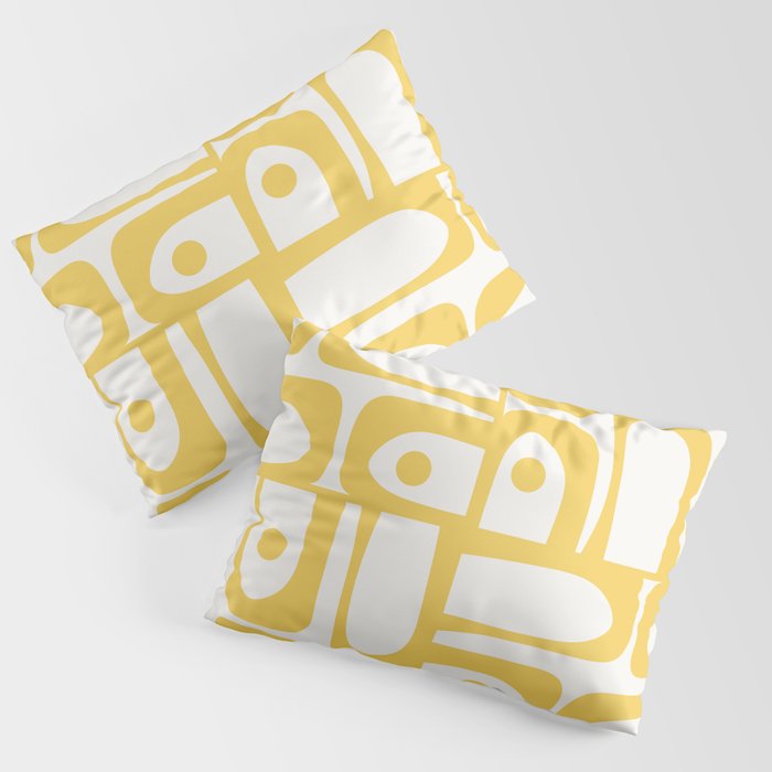 Mid Century Modern Abstract Lemon Yellow and Off White Piquet Multi Pattern  Pillow Sham Gallery Image 1