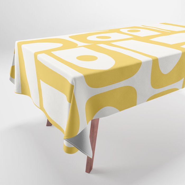 Mid Century Modern Abstract Lemon Yellow and Off White Piquet Multi Pattern  Tablecloth Gallery Image 1