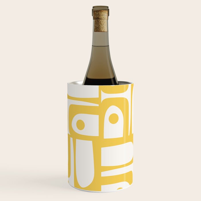 Mid Century Modern Abstract Lemon Yellow and Off White Piquet Multi Pattern  Wine Chiller Gallery Image 1