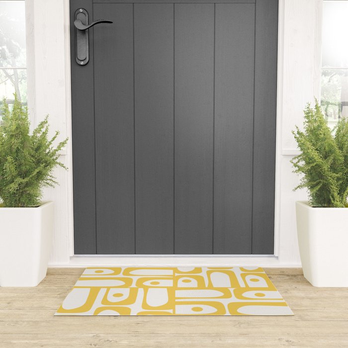 Mid Century Modern Abstract Lemon Yellow and Off White Piquet Multi Pattern  Welcome Mat Gallery Image 3