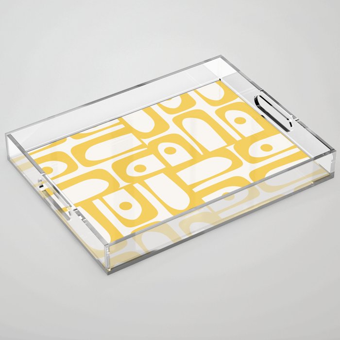 Mid Century Modern Abstract Lemon Yellow and Off White Piquet Multi Pattern  Acrylic Tray Gallery Image 1