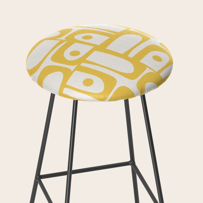 Mid Century Modern Abstract Lemon Yellow and Off White Piquet Multi Pattern  Stool Gallery Image 2