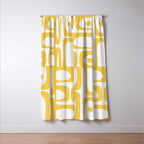 Mid Century Modern Abstract Lemon Yellow and Off White Piquet Multi Pattern  Window Curtain Gallery Image 3