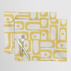 Mid Century Modern Abstract Lemon Yellow and Off White Piquet Multi Pattern  Placemat Gallery Image 1