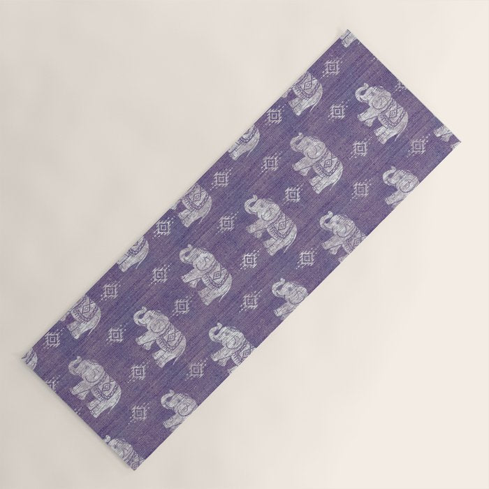Elephants on Linen - Amethyst Yoga Mat Gallery Image 1
