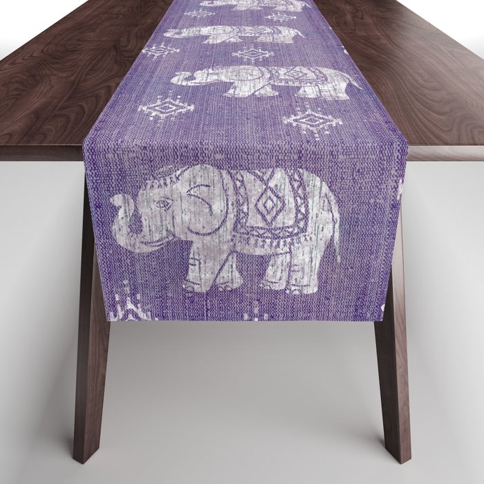 Elephants on Linen - Amethyst Table Runner Gallery Image 1