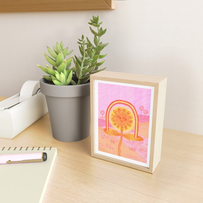 Retro Sunflower & Rainbow in Pink Mini Art Print Gallery Image 2