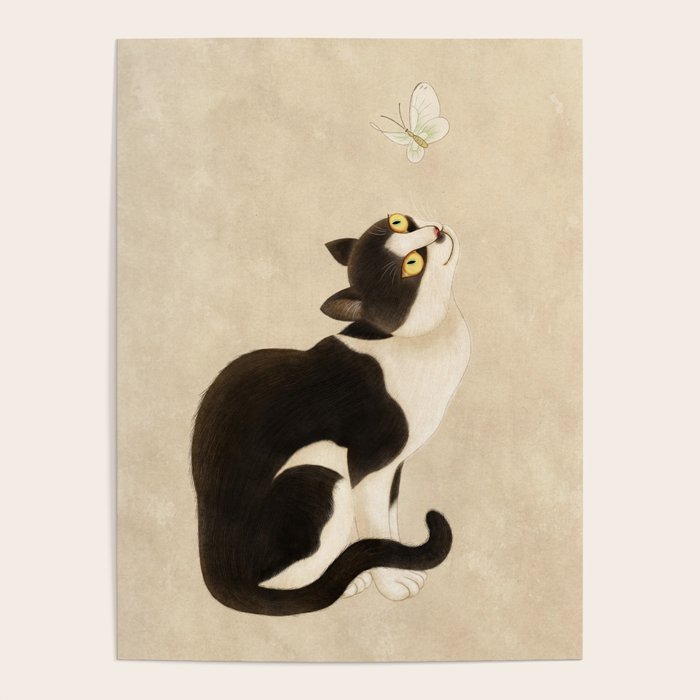 Minhwa: cat & butterfly (Korean traditional/folk art) Poster Gallery Image 1
