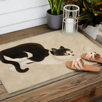 Minhwa: cat & butterfly (Korean traditional/folk art) Outdoor Rug Gallery Image 2