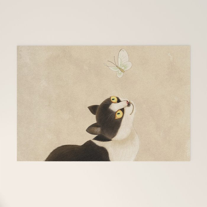 Minhwa: cat & butterfly (Korean traditional/folk art) Welcome Mat Gallery Image 1