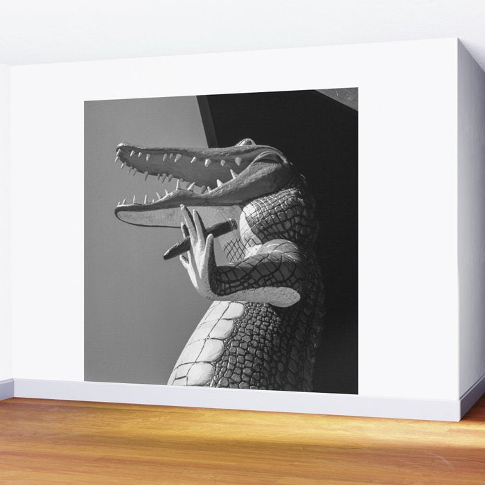 Gatorland Zoo alligator statue Route 1 St. Augustine, Florida everglades black and white photograph Wall Mural Gallery Image 2