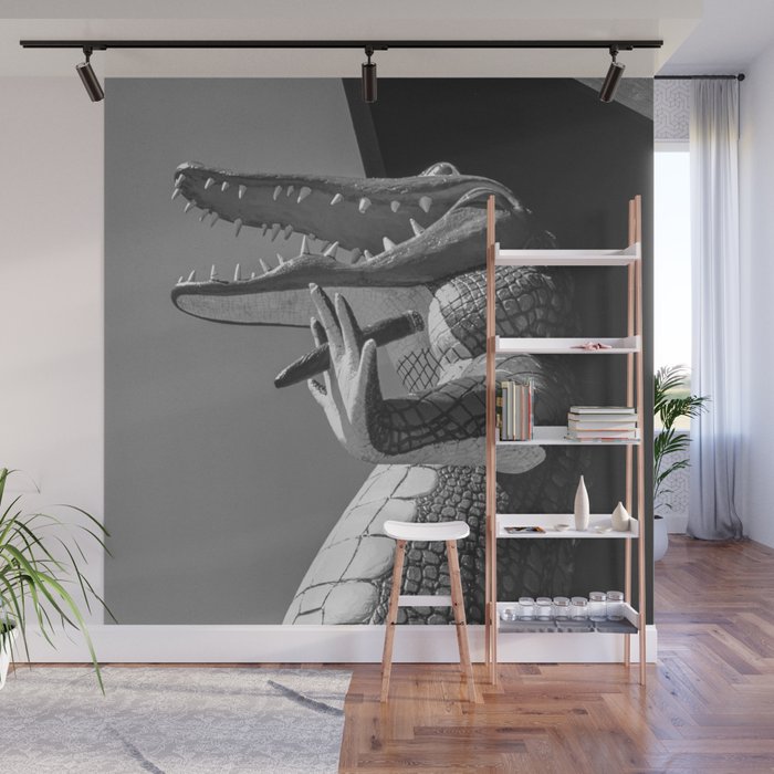 Gatorland Zoo alligator statue Route 1 St. Augustine, Florida everglades black and white photograph Wall Mural Gallery Image 1