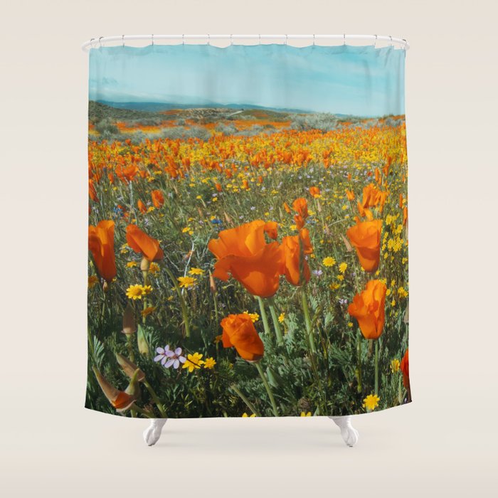California Wildflower Poppy Superbloom Shower Curtain Gallery Image 1
