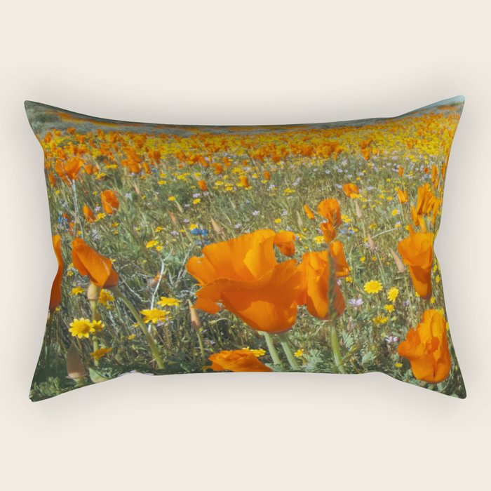 California Wildflower Poppy Superbloom Rectangular Pillow Gallery Image 1