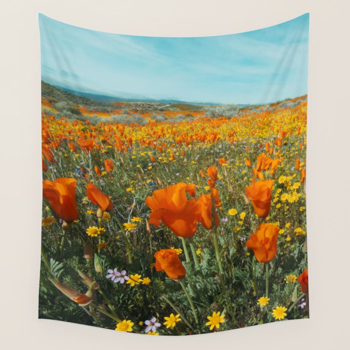 California Wildflower Poppy Superbloom Wall Tapestry Gallery Image 1