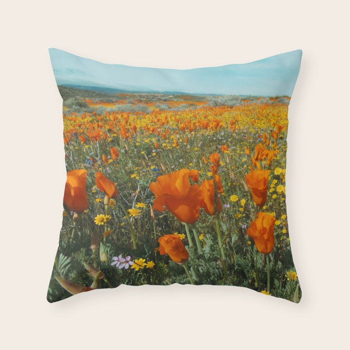 California Wildflower Poppy Superbloom Throw Pillow Gallery Image 1