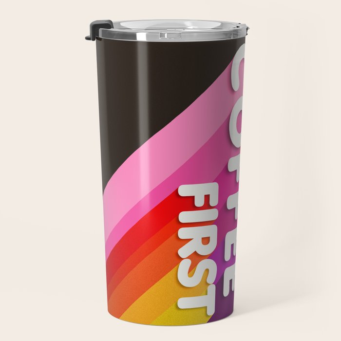 OK, but coffee first - retro typography Travel Mug Gallery Image 3