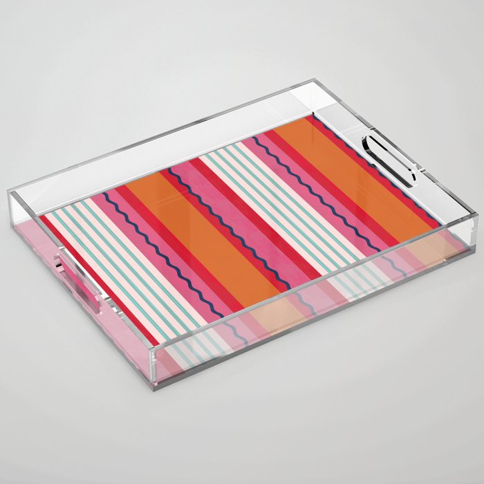 Bold Color Play Pink And Orange Stripes Acrylic Tray Gallery Image 1