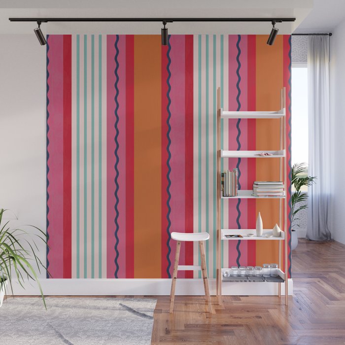 Bold Color Play Pink And Orange Stripes Wall Mural Gallery Image 1