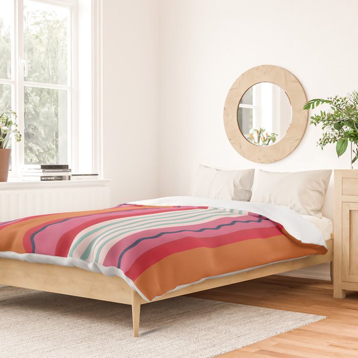 Bold Color Play Pink And Orange Stripes Duvet Cover Gallery Image 2